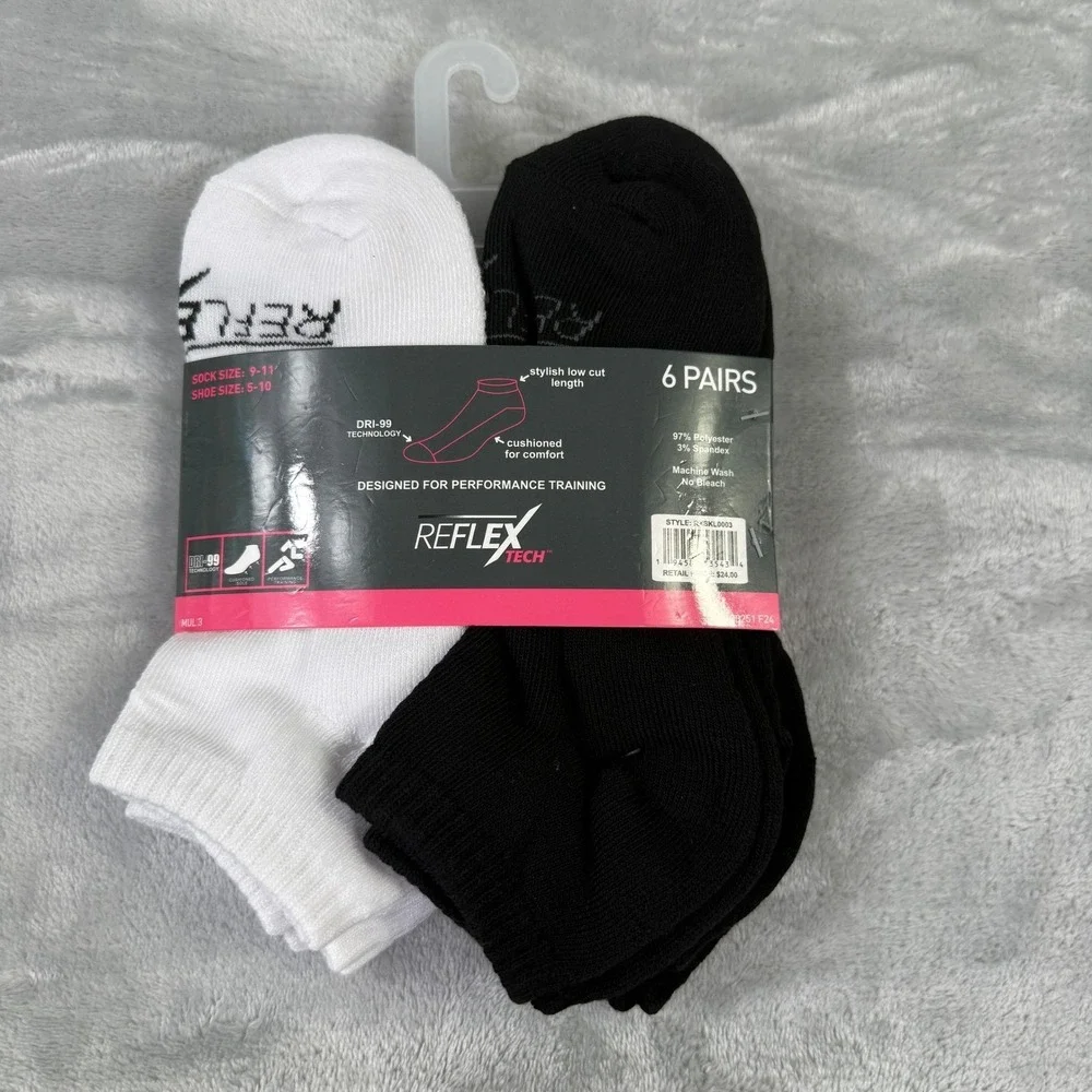 Reflex Tech Womens Low Cut Athletic Socks 6 Pairs Cushioned Moisture Wicking